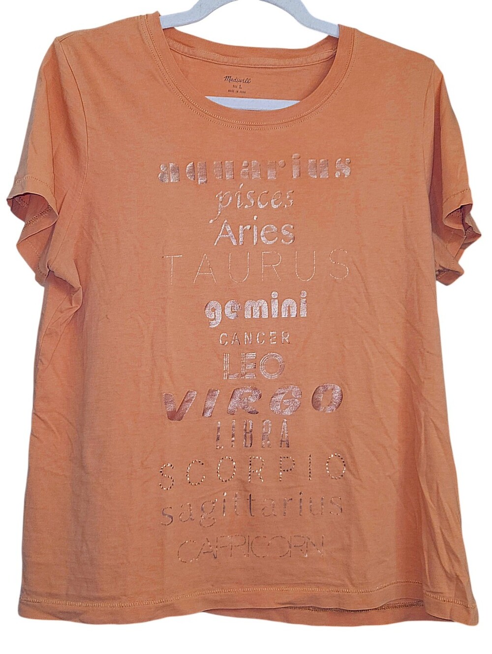 Madewell Cotton Rose Gold Metallic Astrology Signs Graphic Short Sleeve Tee L
